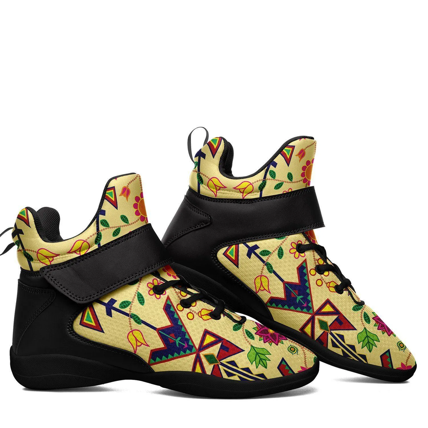 Geometric Floral Spring Vanilla Ipottaa Basketball / Sport High Top Shoes - Black Sole