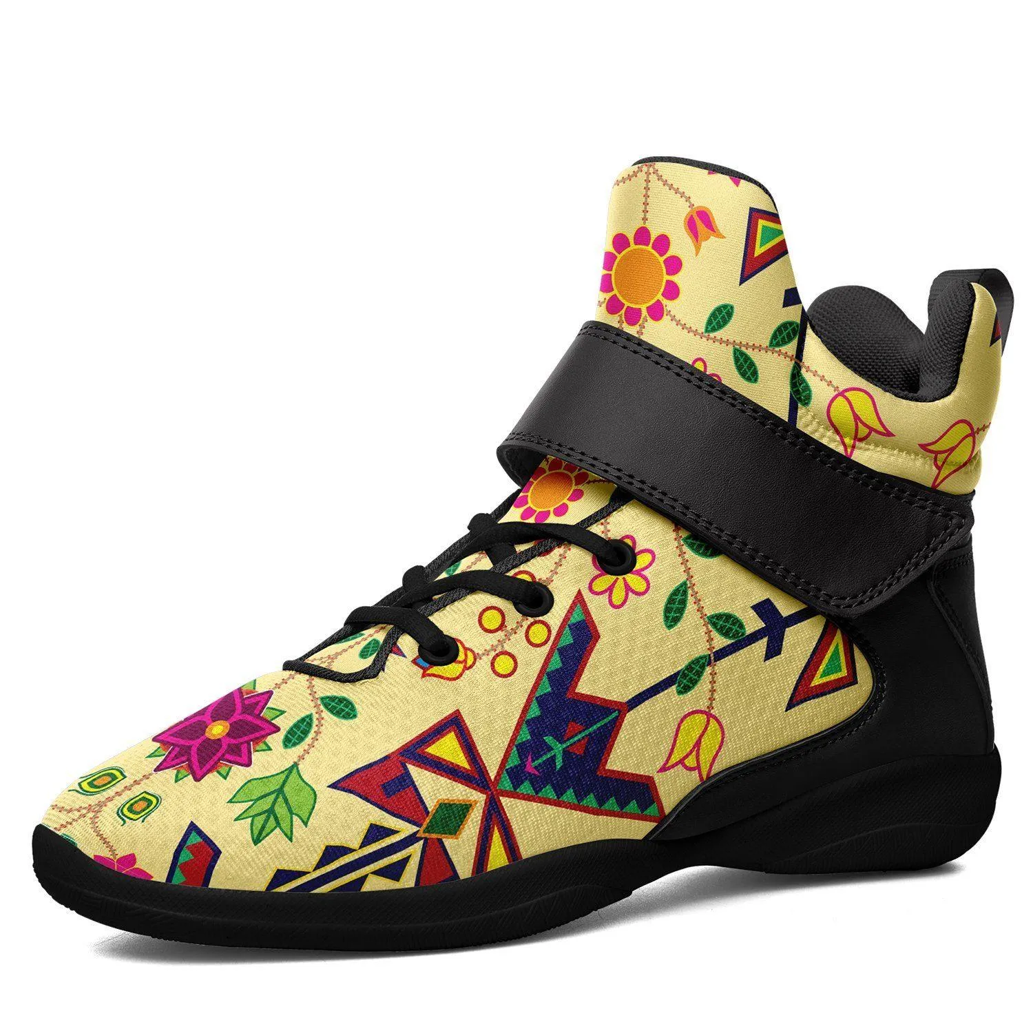 Geometric Floral Spring Vanilla Ipottaa Basketball / Sport High Top Shoes - Black Sole