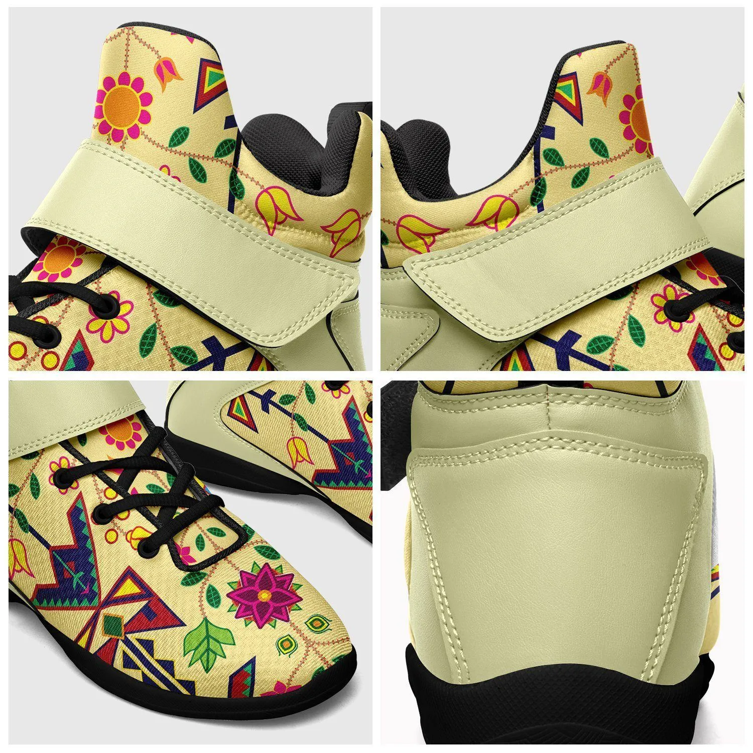 Geometric Floral Spring Vanilla Ipottaa Basketball / Sport High Top Shoes - Black Sole