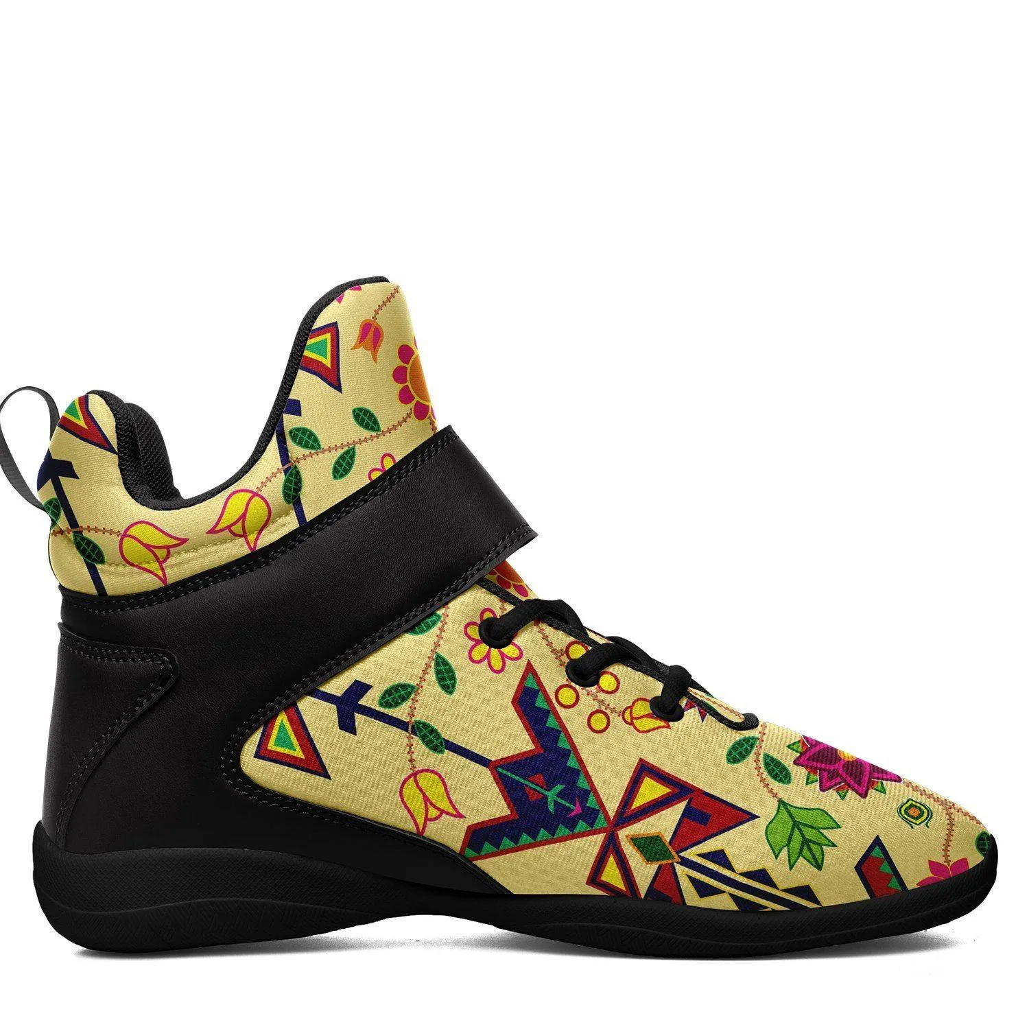 Geometric Floral Spring Vanilla Ipottaa Basketball / Sport High Top Shoes - Black Sole