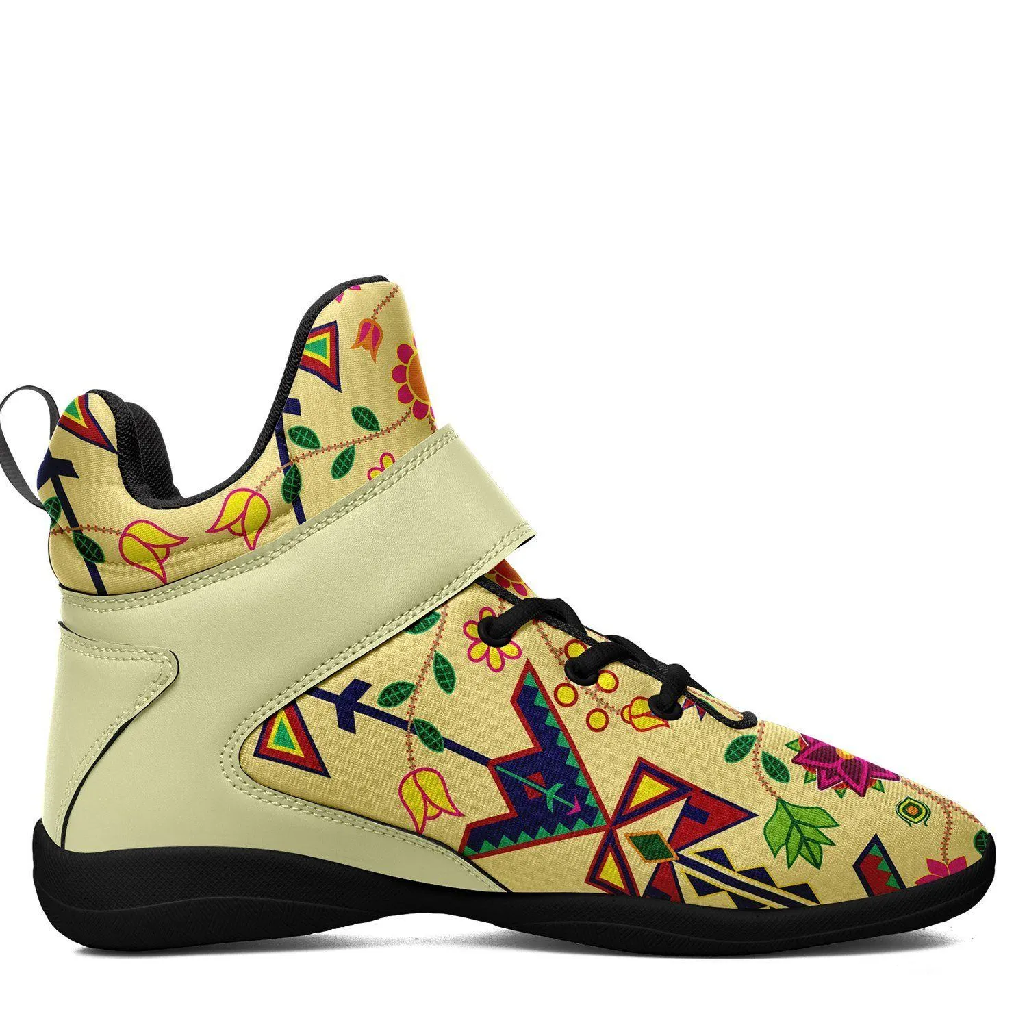 Geometric Floral Spring Vanilla Ipottaa Basketball / Sport High Top Shoes - Black Sole