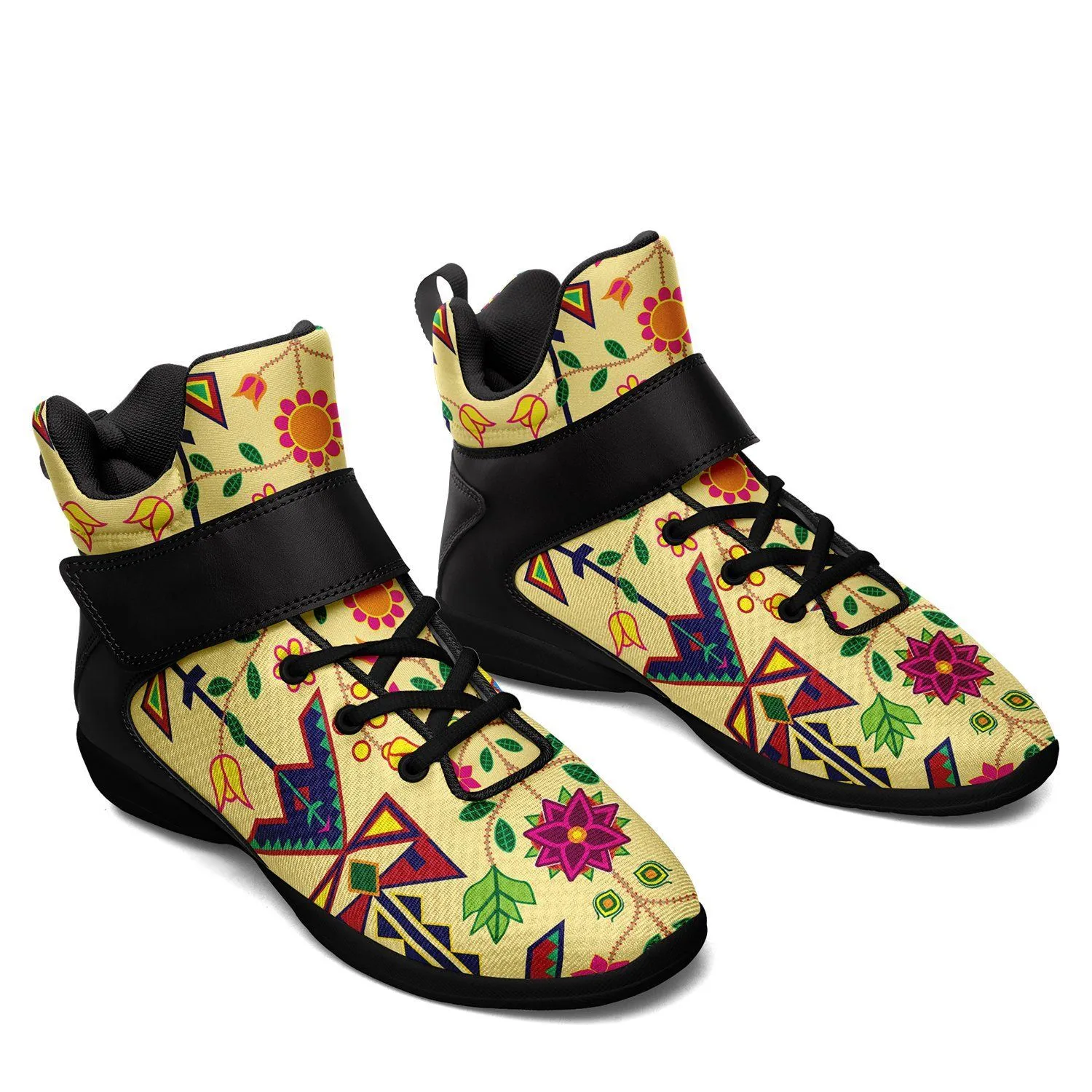 Geometric Floral Spring Vanilla Ipottaa Basketball / Sport High Top Shoes - Black Sole