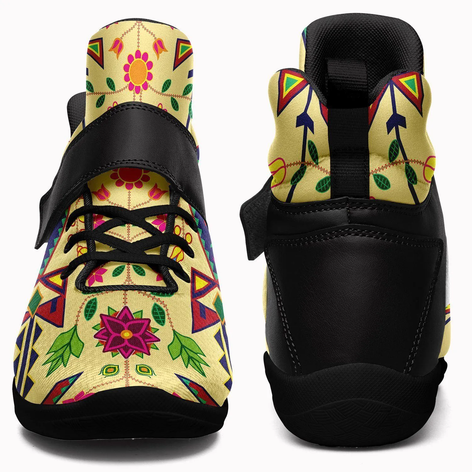 Geometric Floral Spring Vanilla Ipottaa Basketball / Sport High Top Shoes - Black Sole