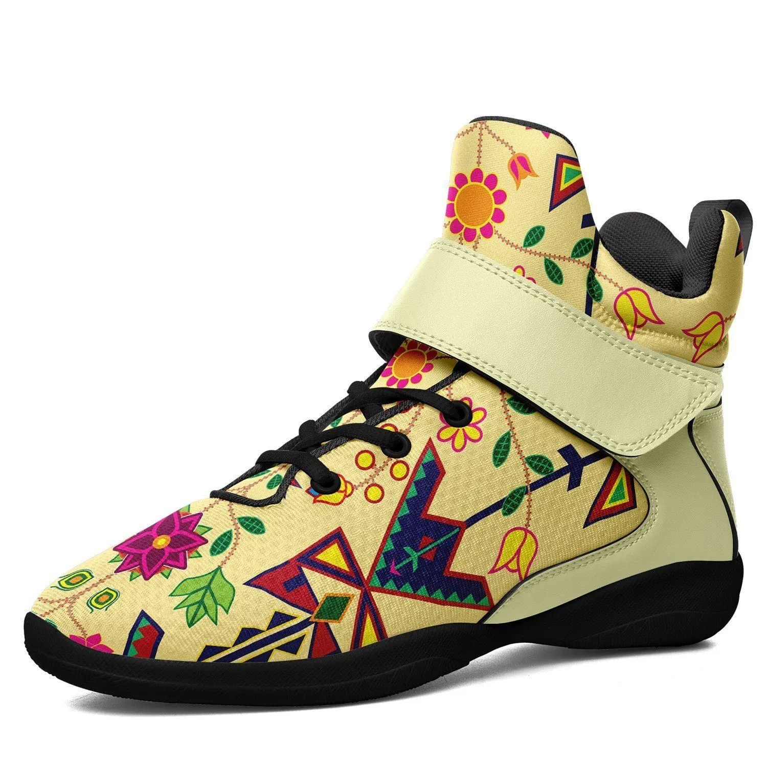 Geometric Floral Spring Vanilla Ipottaa Basketball / Sport High Top Shoes - Black Sole