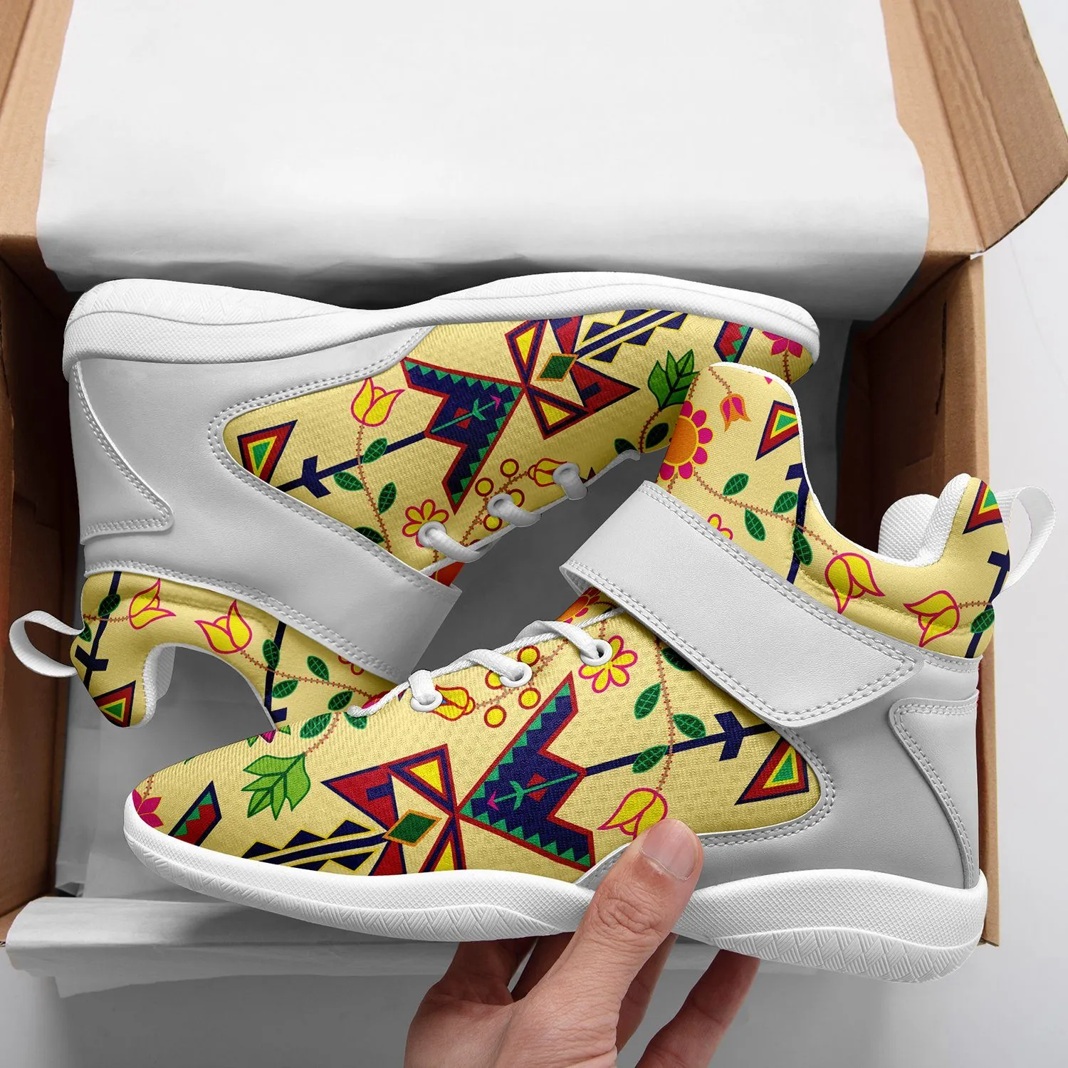 Geometric Floral Spring Vanilla Ipottaa Basketball / Sport High Top Shoes