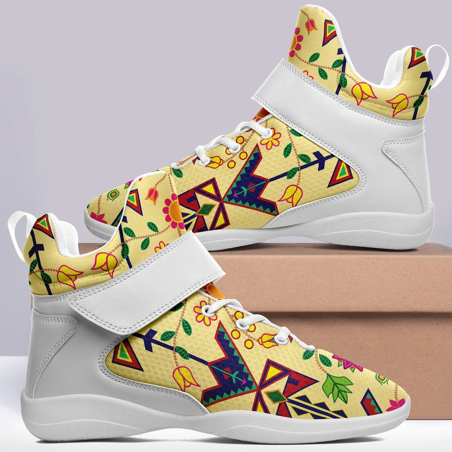 Geometric Floral Spring Vanilla Ipottaa Basketball / Sport High Top Shoes