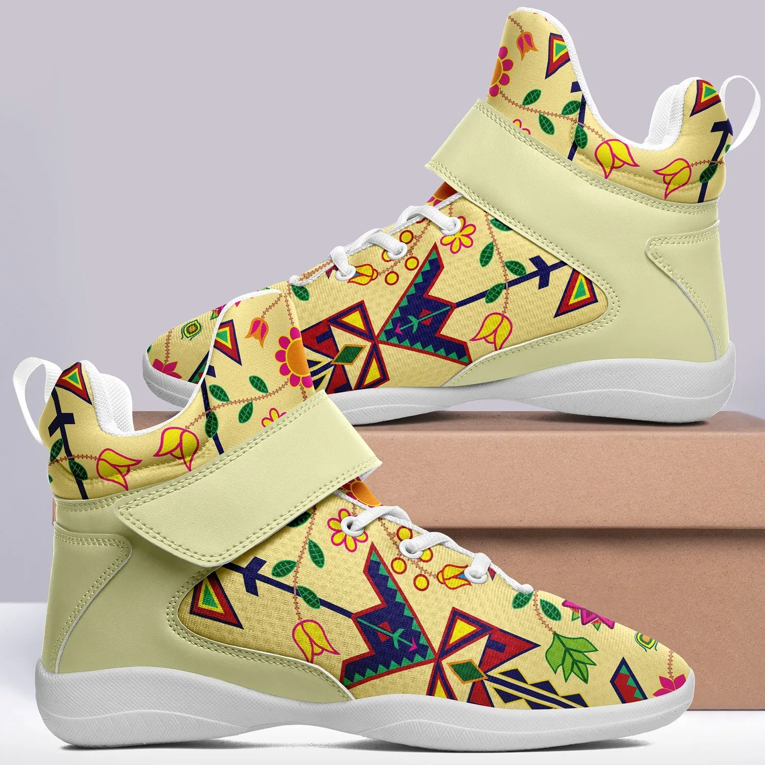 Geometric Floral Spring Vanilla Ipottaa Basketball / Sport High Top Shoes