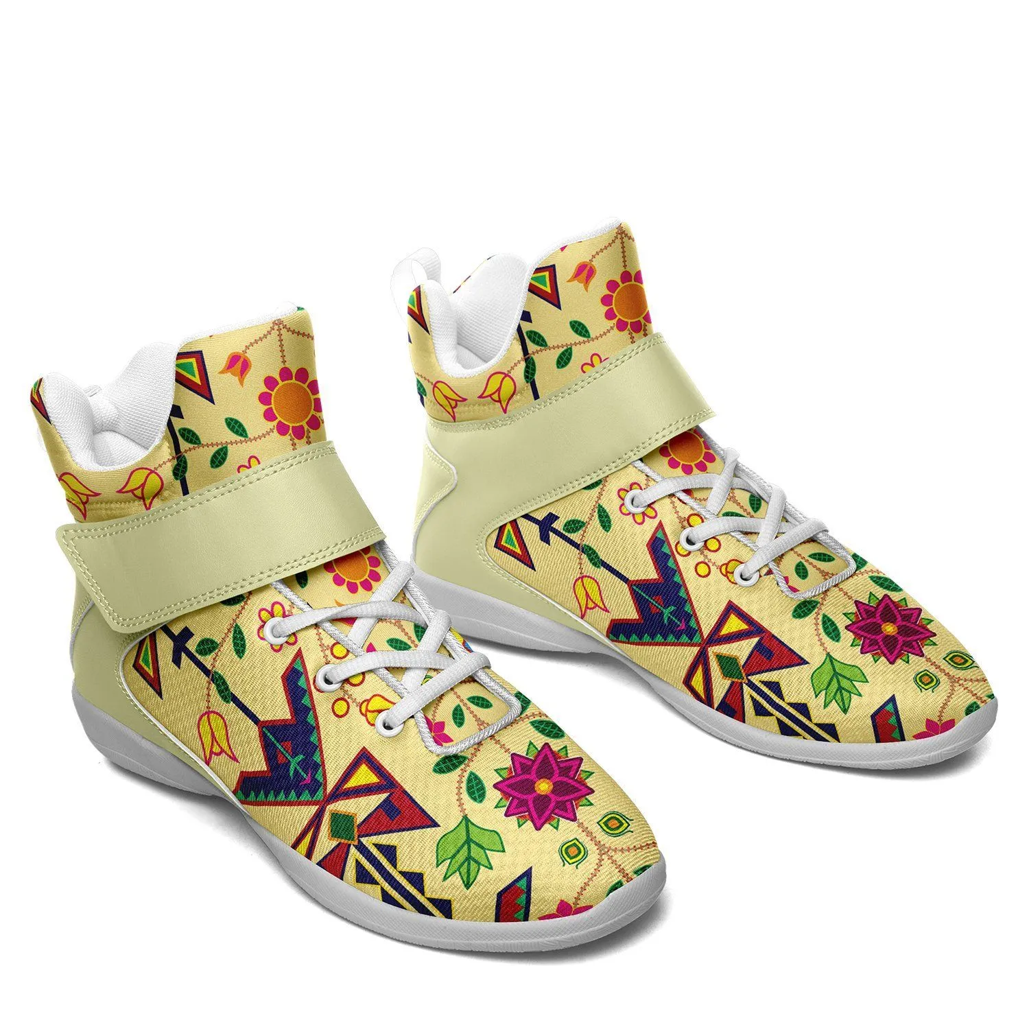 Geometric Floral Spring Vanilla Kid's Ipottaa Basketball / Sport High Top Shoes