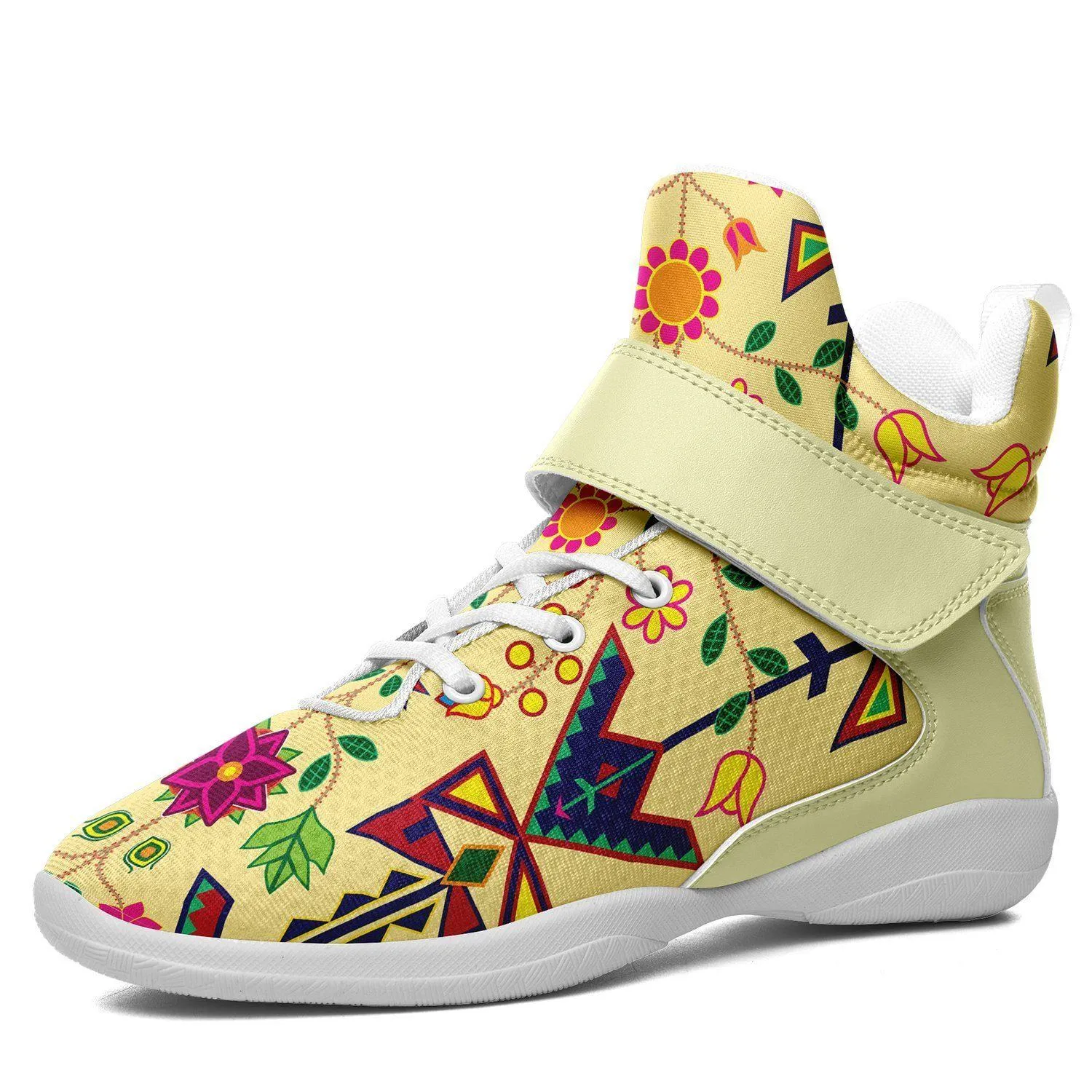 Geometric Floral Spring Vanilla Kid's Ipottaa Basketball / Sport High Top Shoes