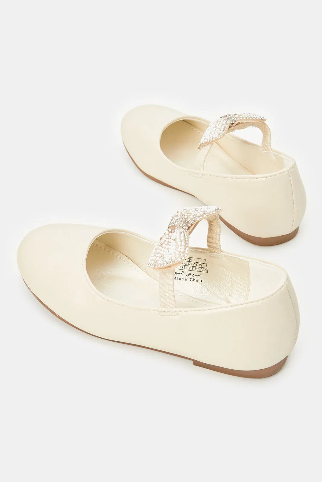 Girls Cream Bow Detail Ballerina