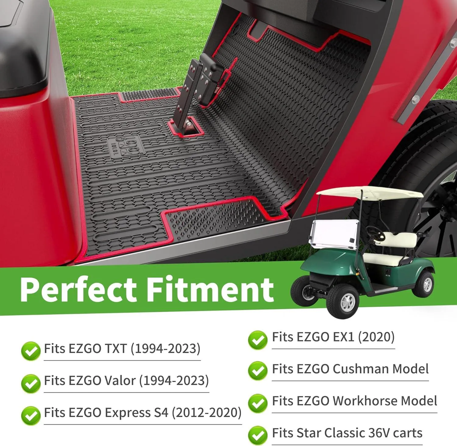 Golf Cart Floor Mat for EZGO TXT, Express S4, EX1, Valor, Cushman Workhorse - 10L0L