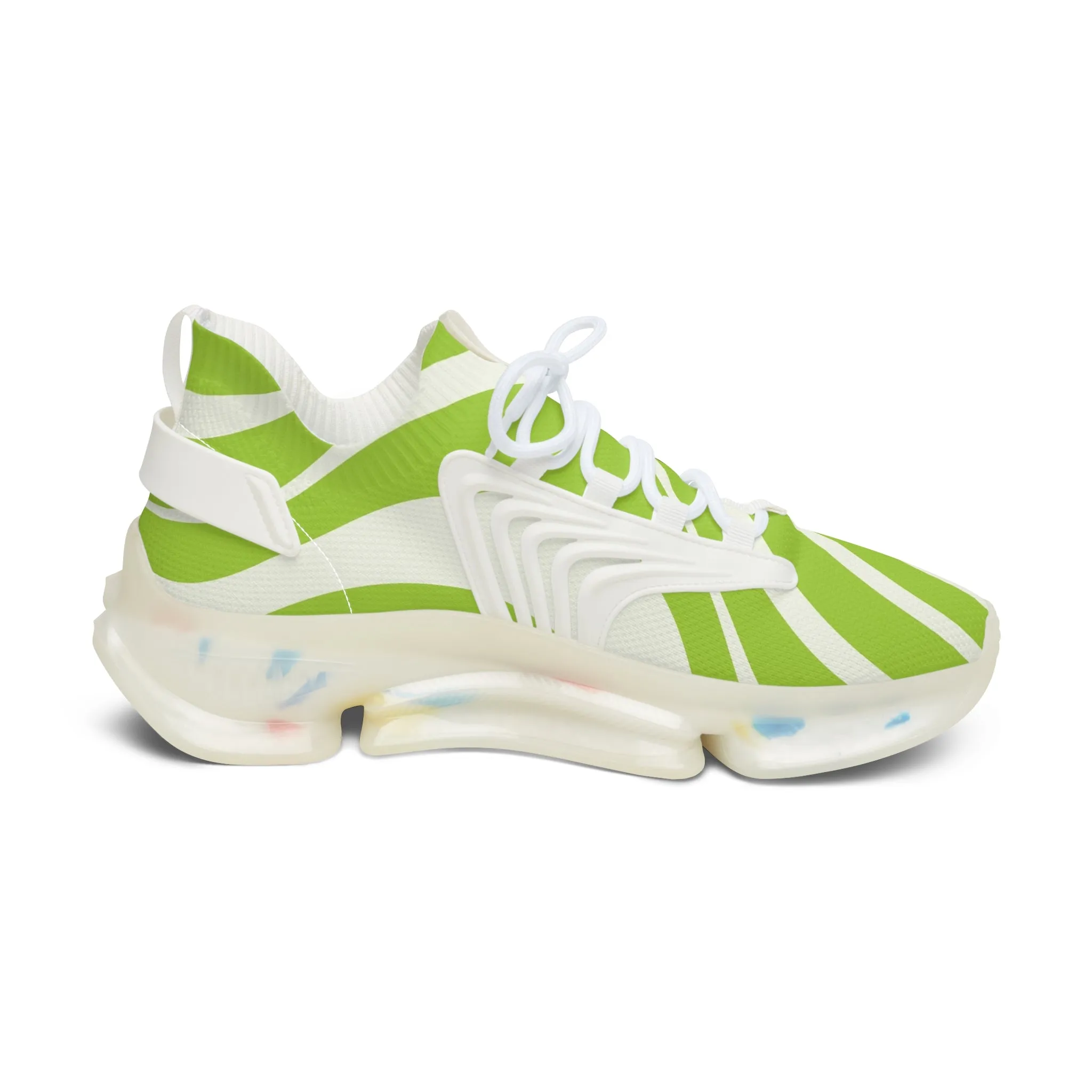 Green Wavy Stripes Women's Mesh Sneakers