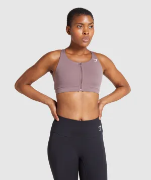 Gymshark Zip Up Training Sports Bra - Taupe