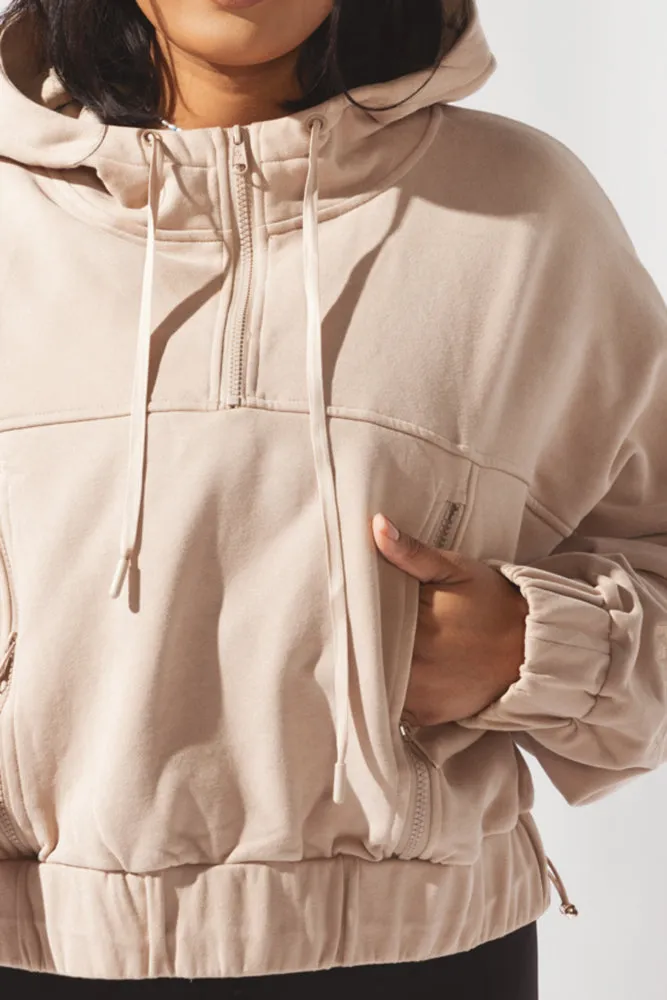 Half Zip Warm Up Hoodie - Latte