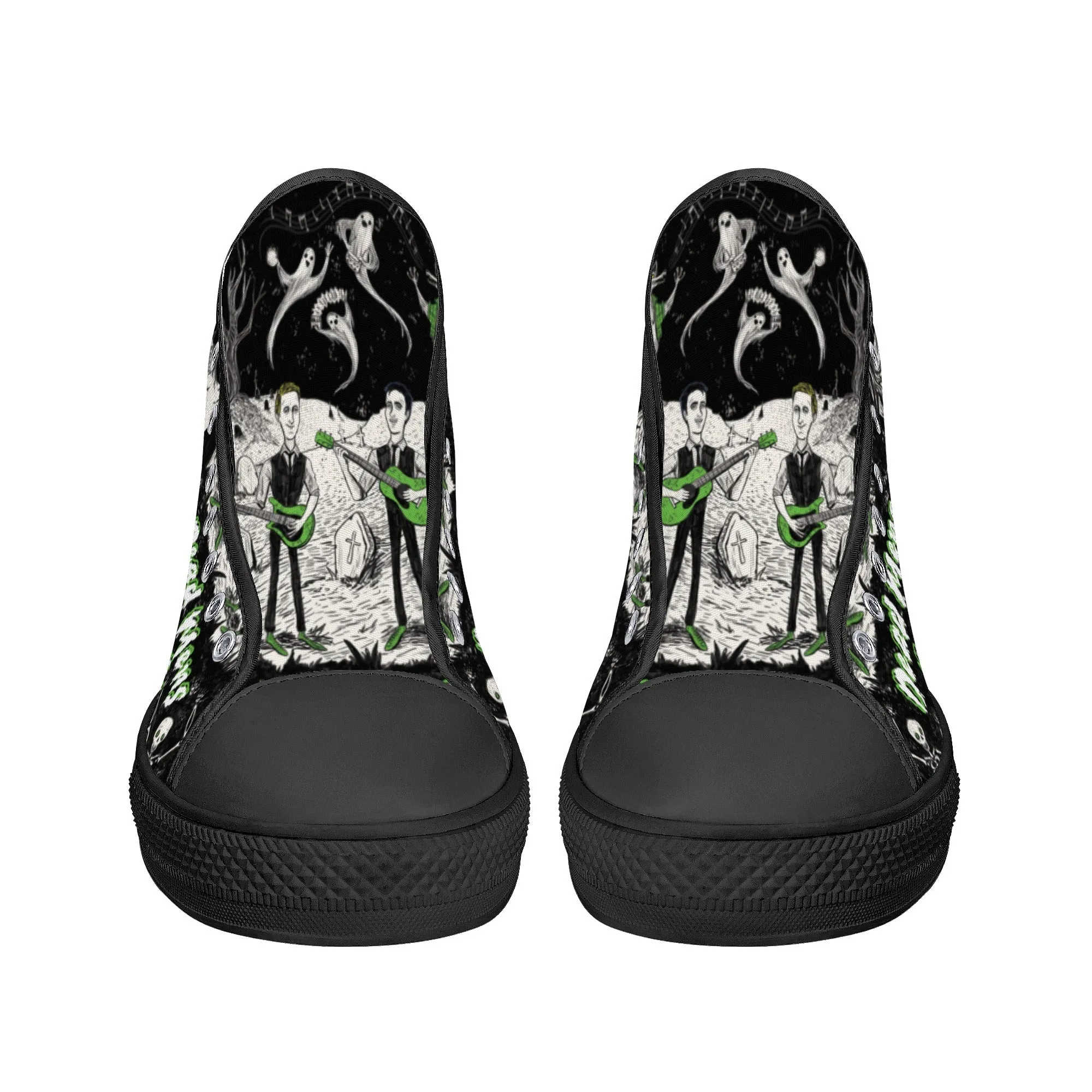 High Top Canvas Sneakers | Printed Tongue | Halloween themed Goth shoes | Spooky Season gift | Oingo Boingo