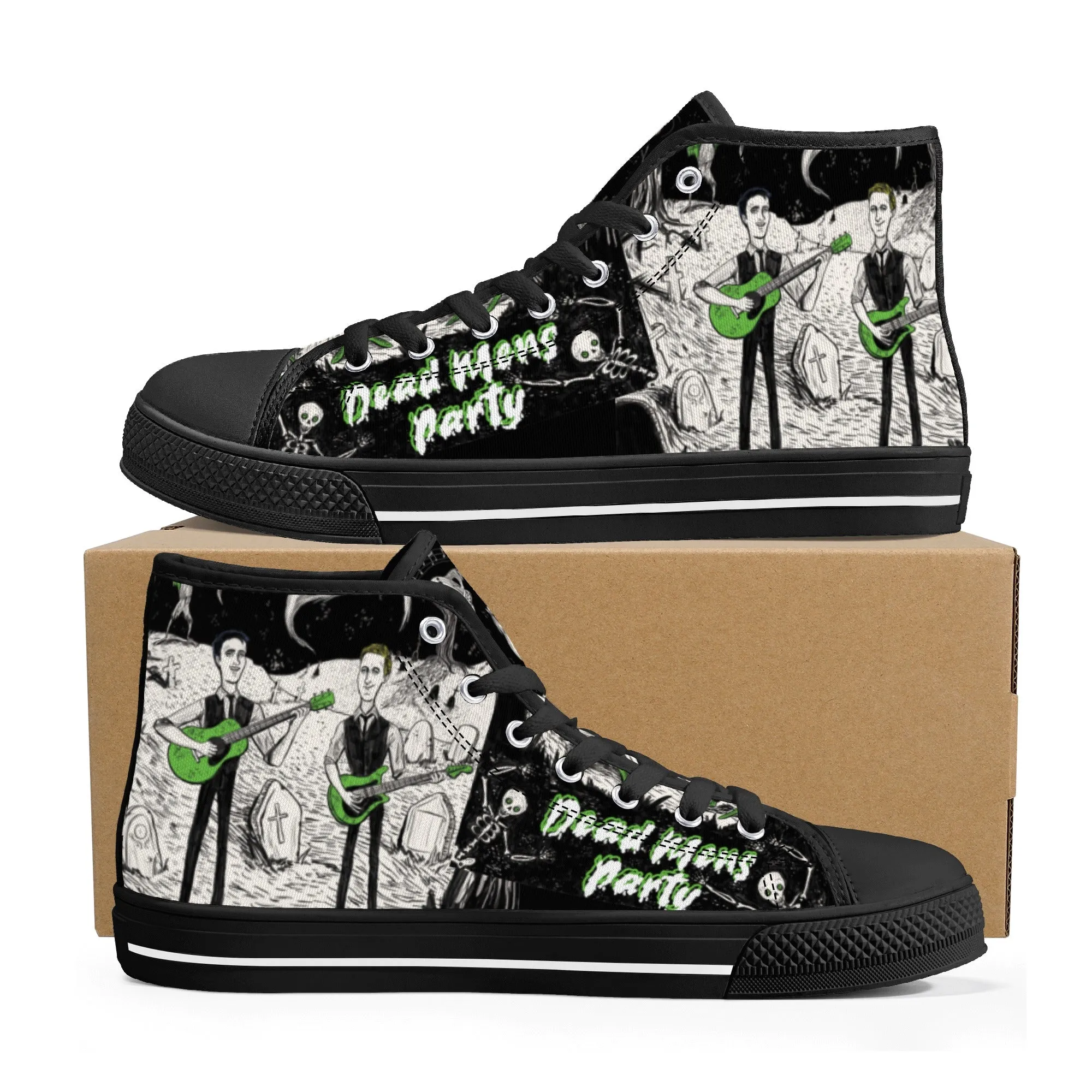 High Top Canvas Sneakers | Printed Tongue | Halloween themed Goth shoes | Spooky Season gift | Oingo Boingo