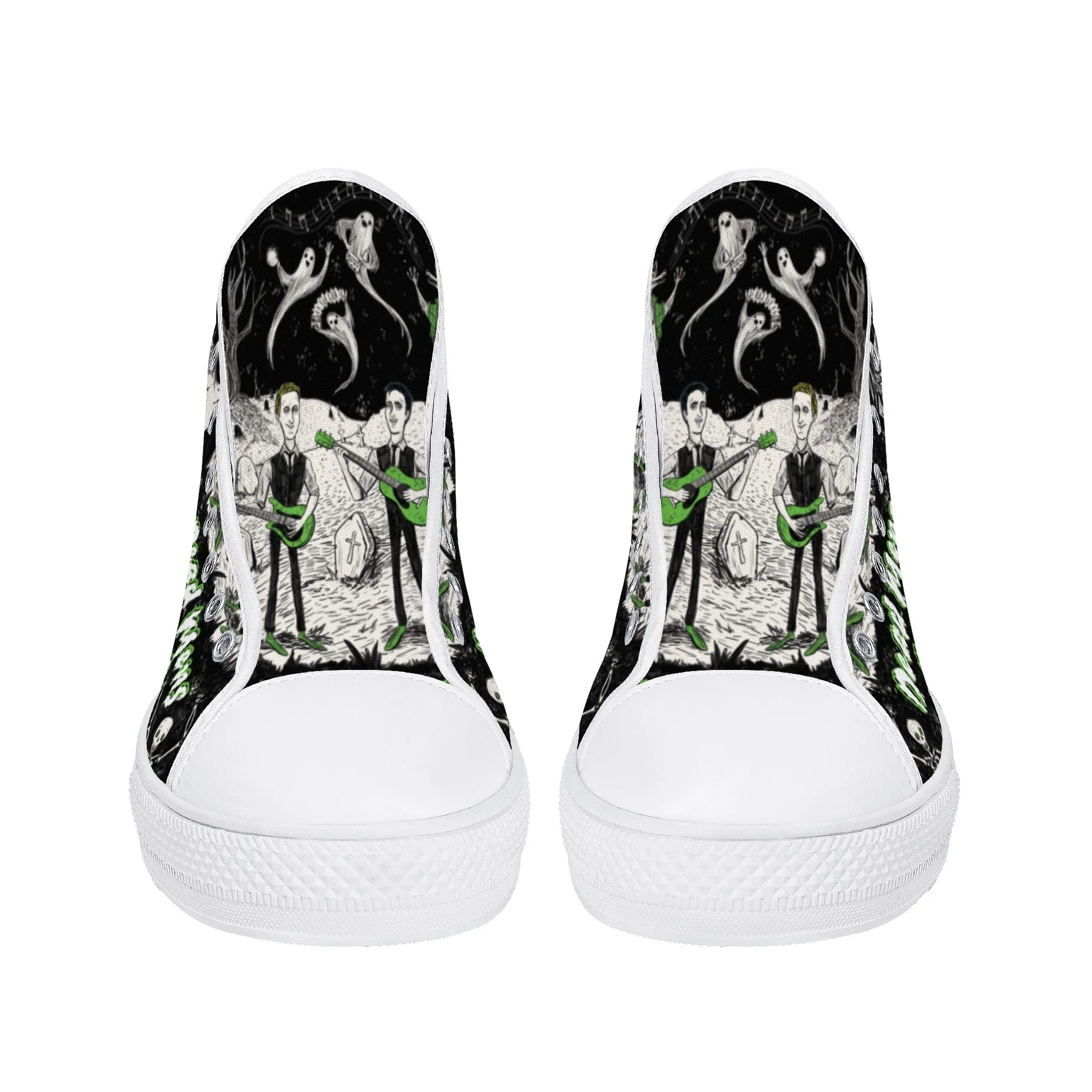 High Top Canvas Sneakers | Printed Tongue | Halloween themed Goth shoes | Spooky Season gift | Oingo Boingo