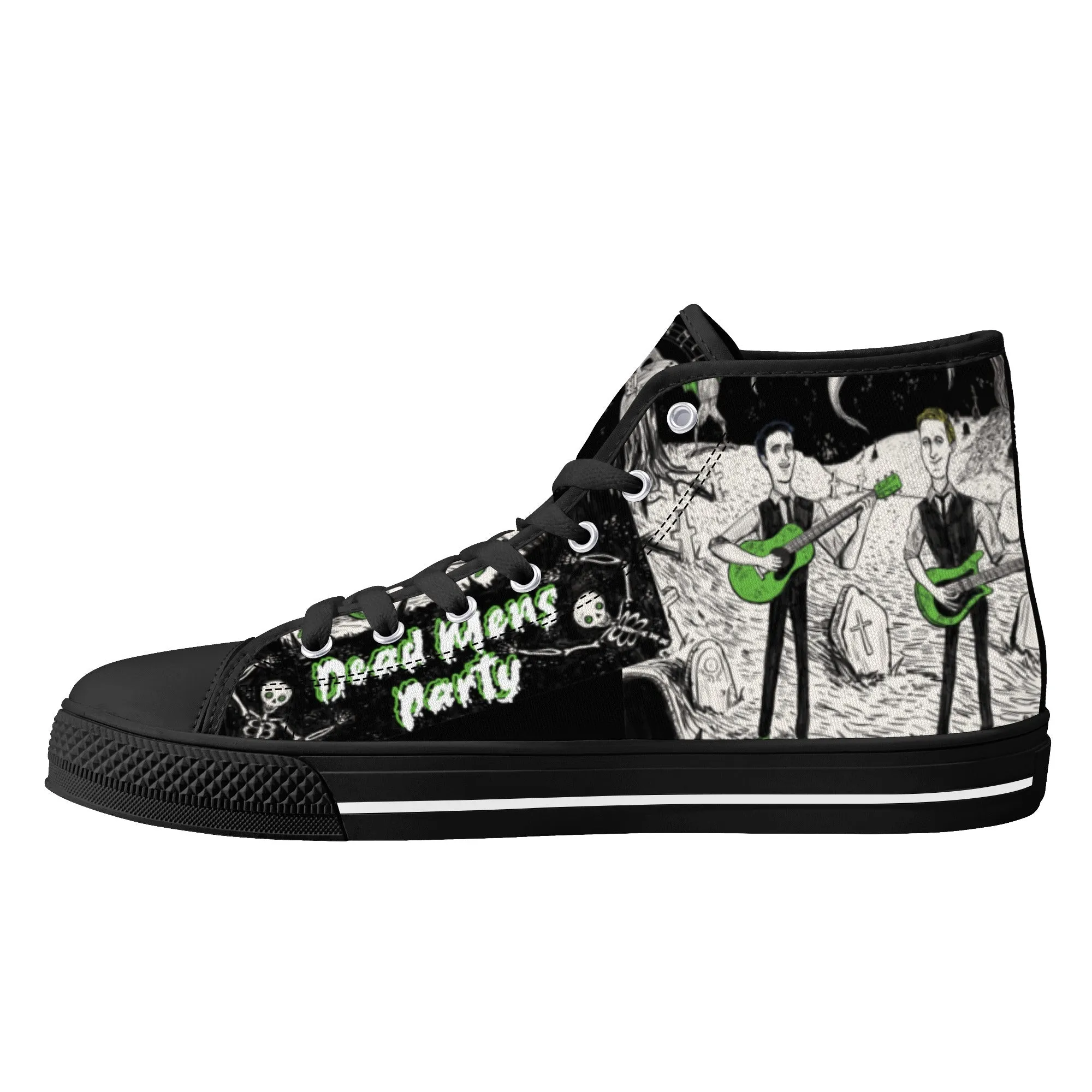 High Top Canvas Sneakers | Printed Tongue | Halloween themed Goth shoes | Spooky Season gift | Oingo Boingo