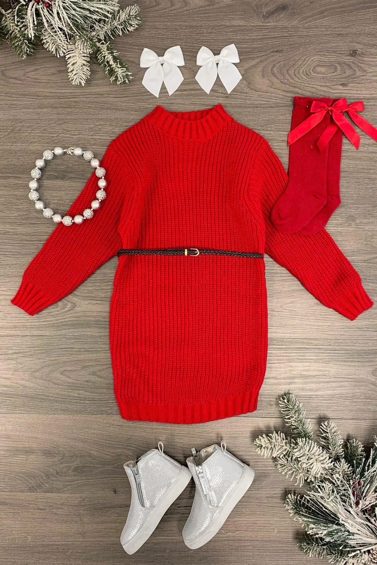 Holiday Sweater Dress with Belt