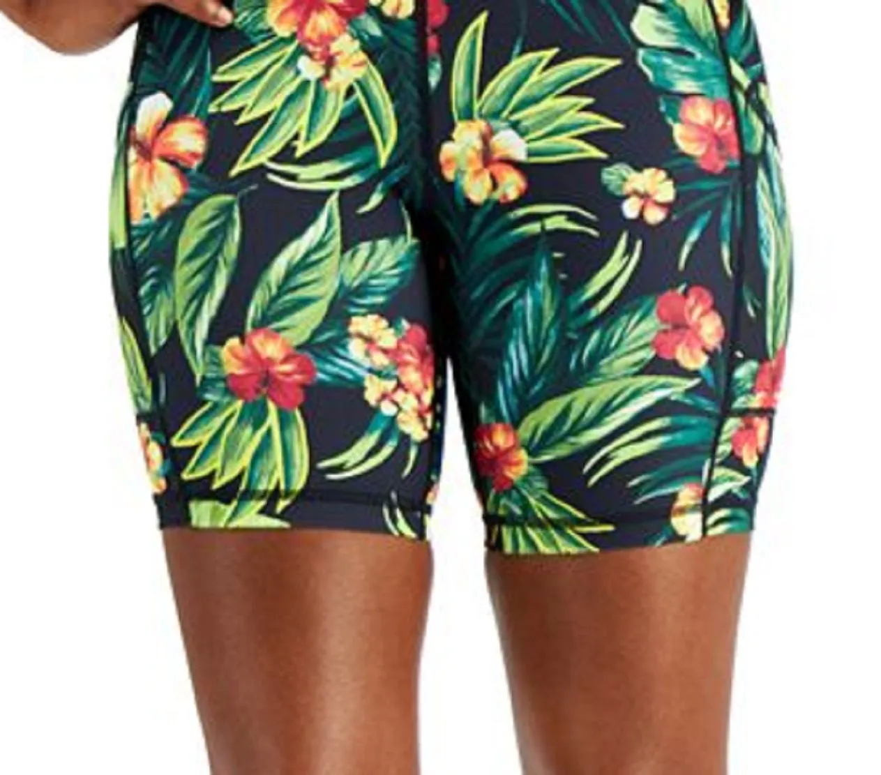 ID Ideology Women's Compression Tropical Print 7 Bike Shorts Green