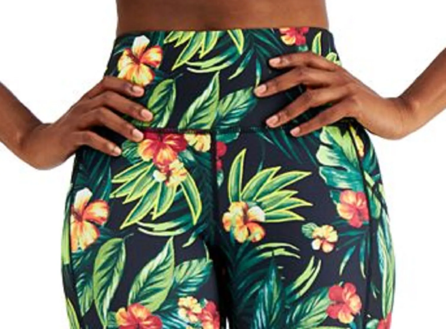 ID Ideology Women's Compression Tropical Print 7 Bike Shorts Green