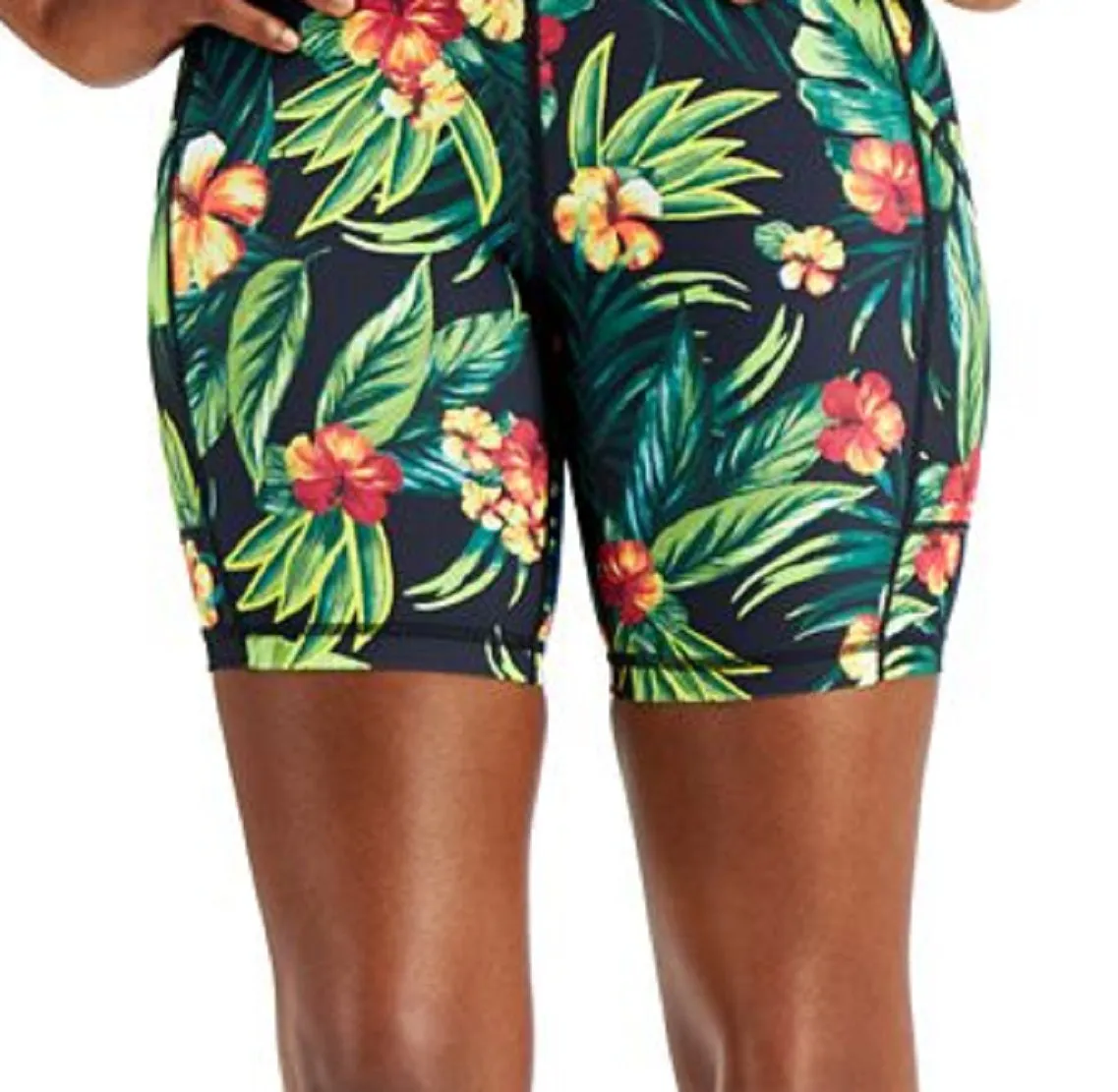 ID Ideology Women's Compression Tropical Print 7 Bike Shorts Green