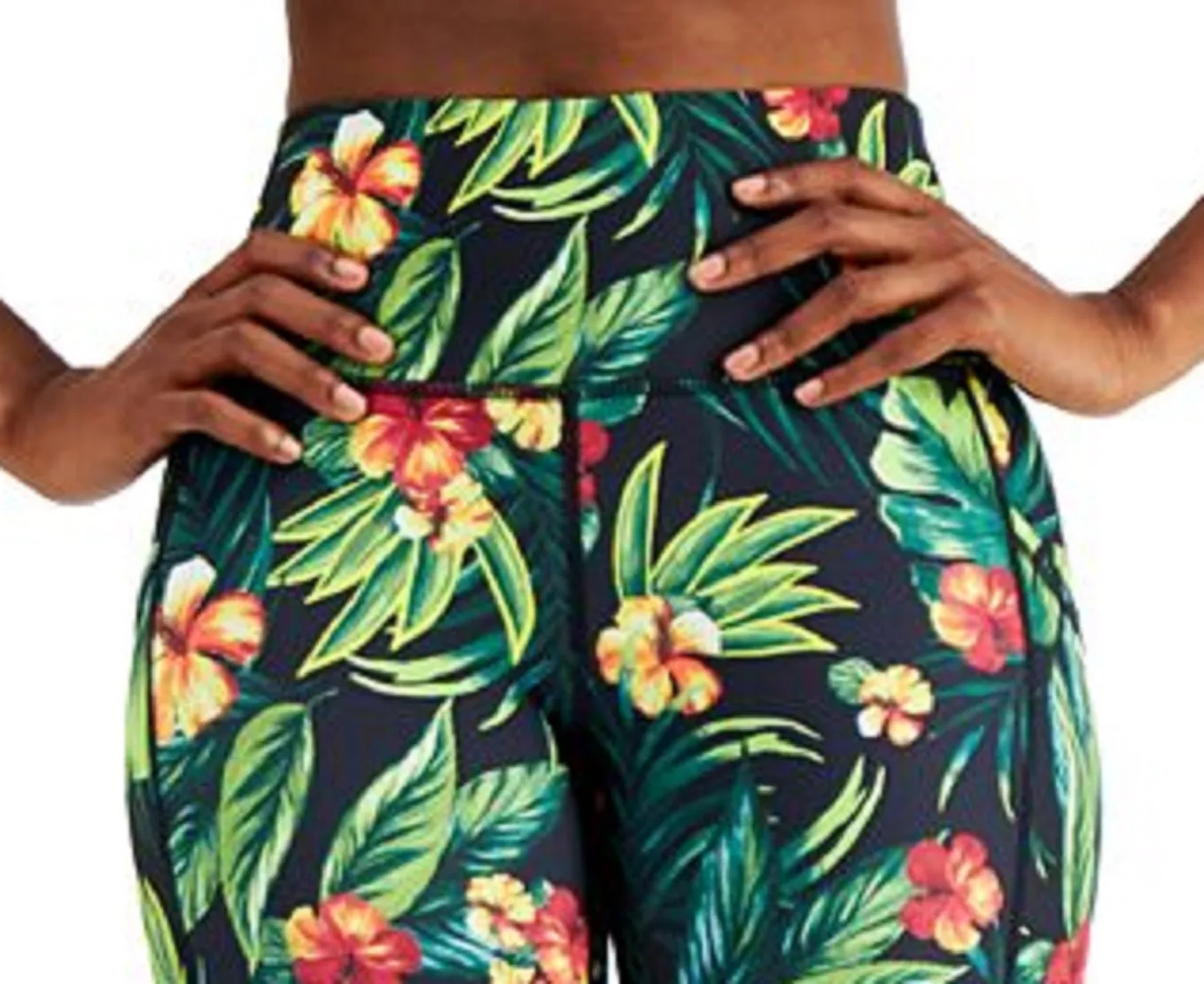 ID Ideology Women's Compression Tropical Print 7 Bike Shorts Green