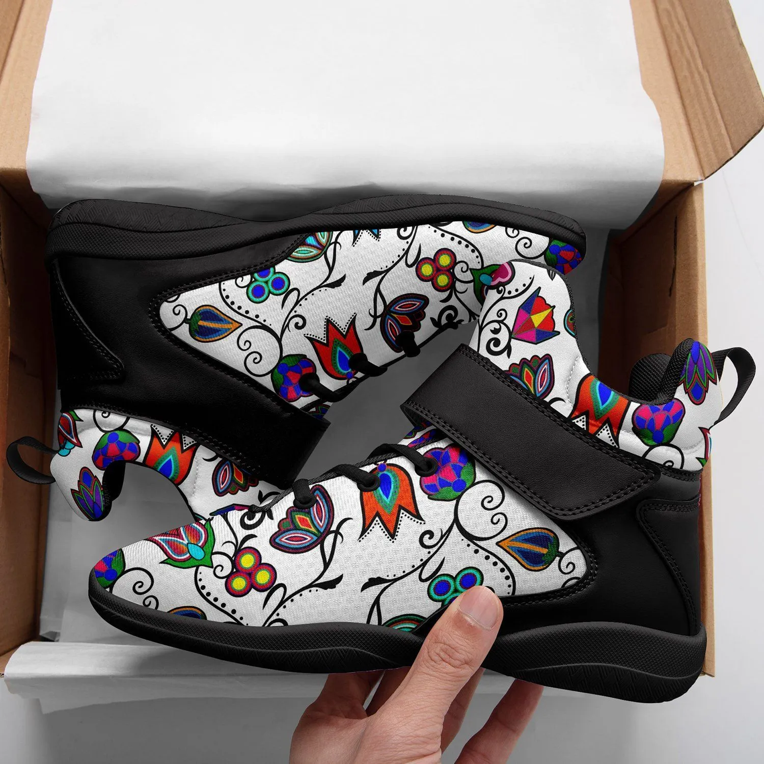 Indigenous Paisley White Ipottaa Basketball / Sport High Top Shoes - Black Sole