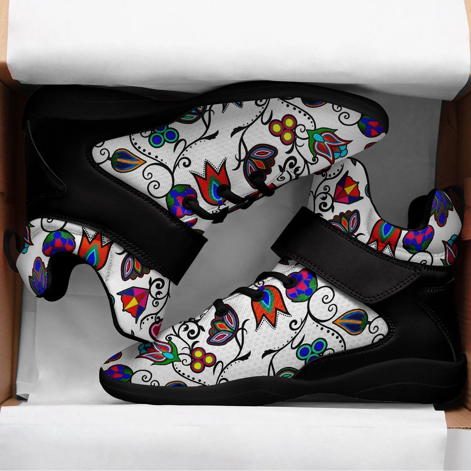 Indigenous Paisley White Ipottaa Basketball / Sport High Top Shoes - Black Sole