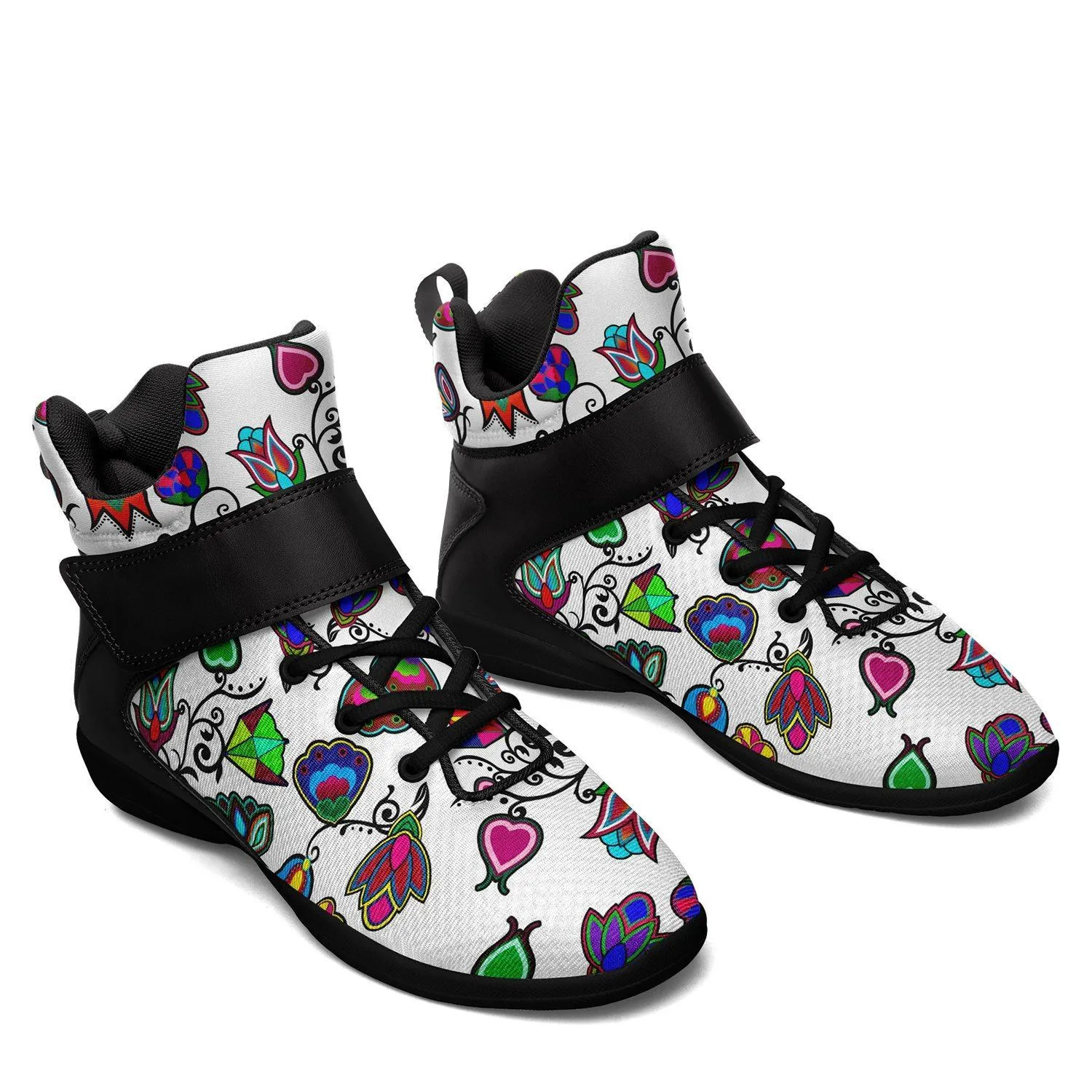 Indigenous Paisley White Ipottaa Basketball / Sport High Top Shoes - Black Sole