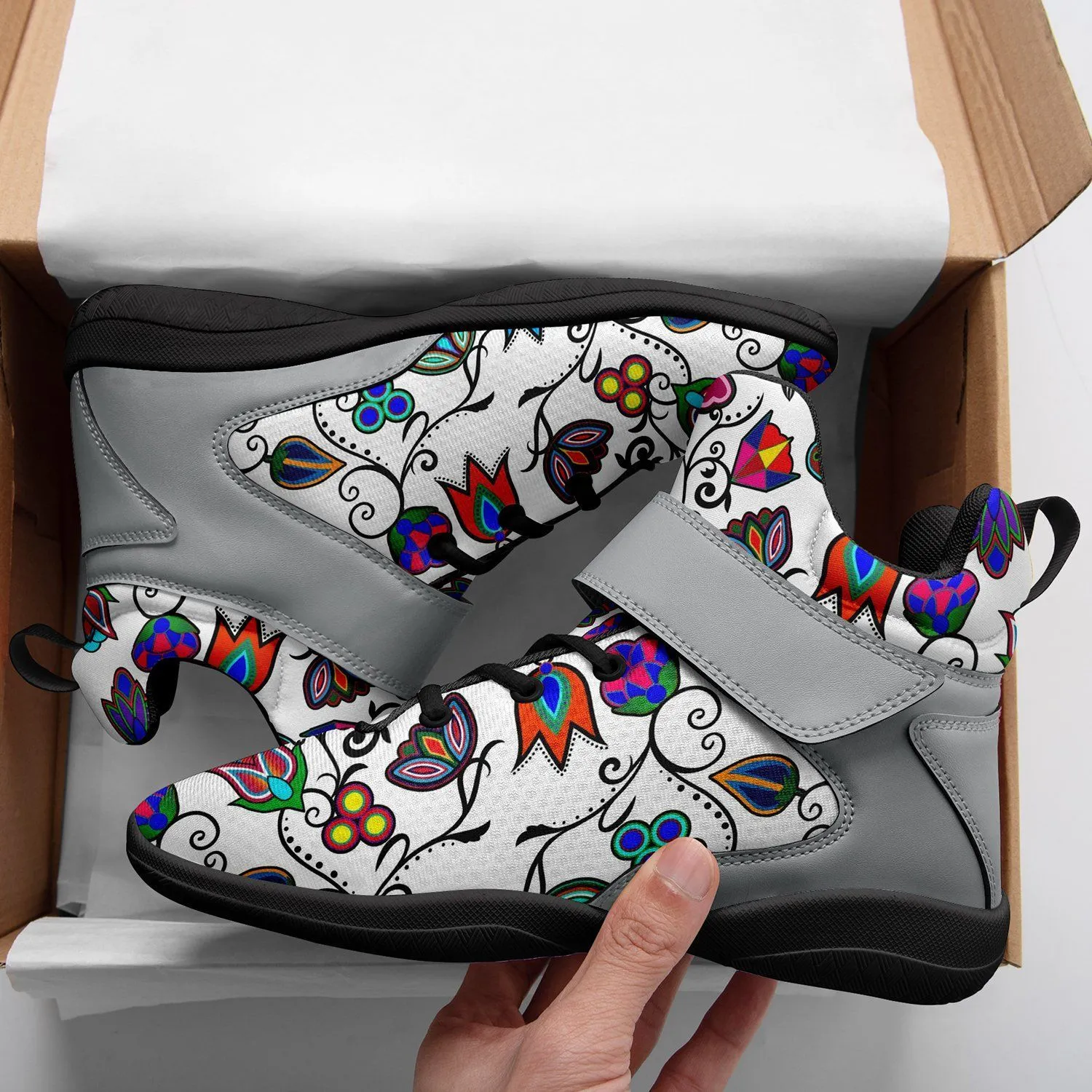 Indigenous Paisley White Ipottaa Basketball / Sport High Top Shoes - Black Sole