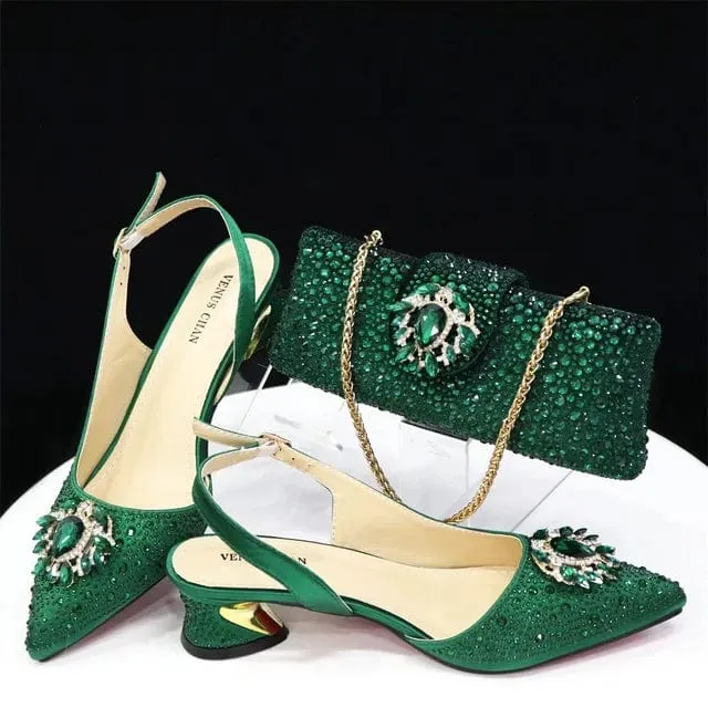 Italian Low Heels Shoes And Purse Set