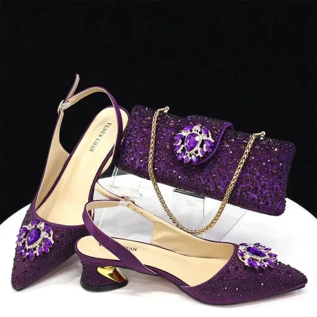 Italian Low Heels Shoes And Purse Set