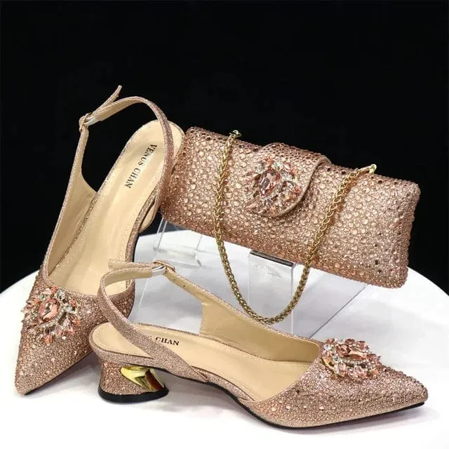 Italian Low Heels Shoes And Purse Set