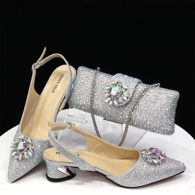 Italian Low Heels Shoes And Purse Set