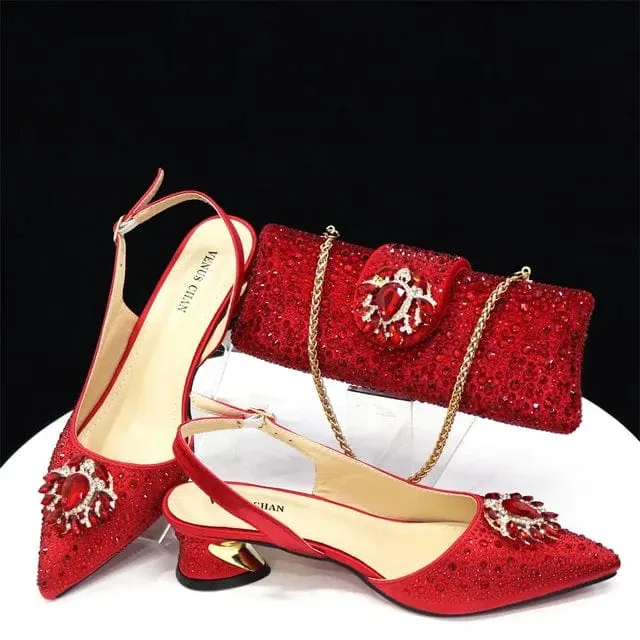 Italian Low Heels Shoes And Purse Set