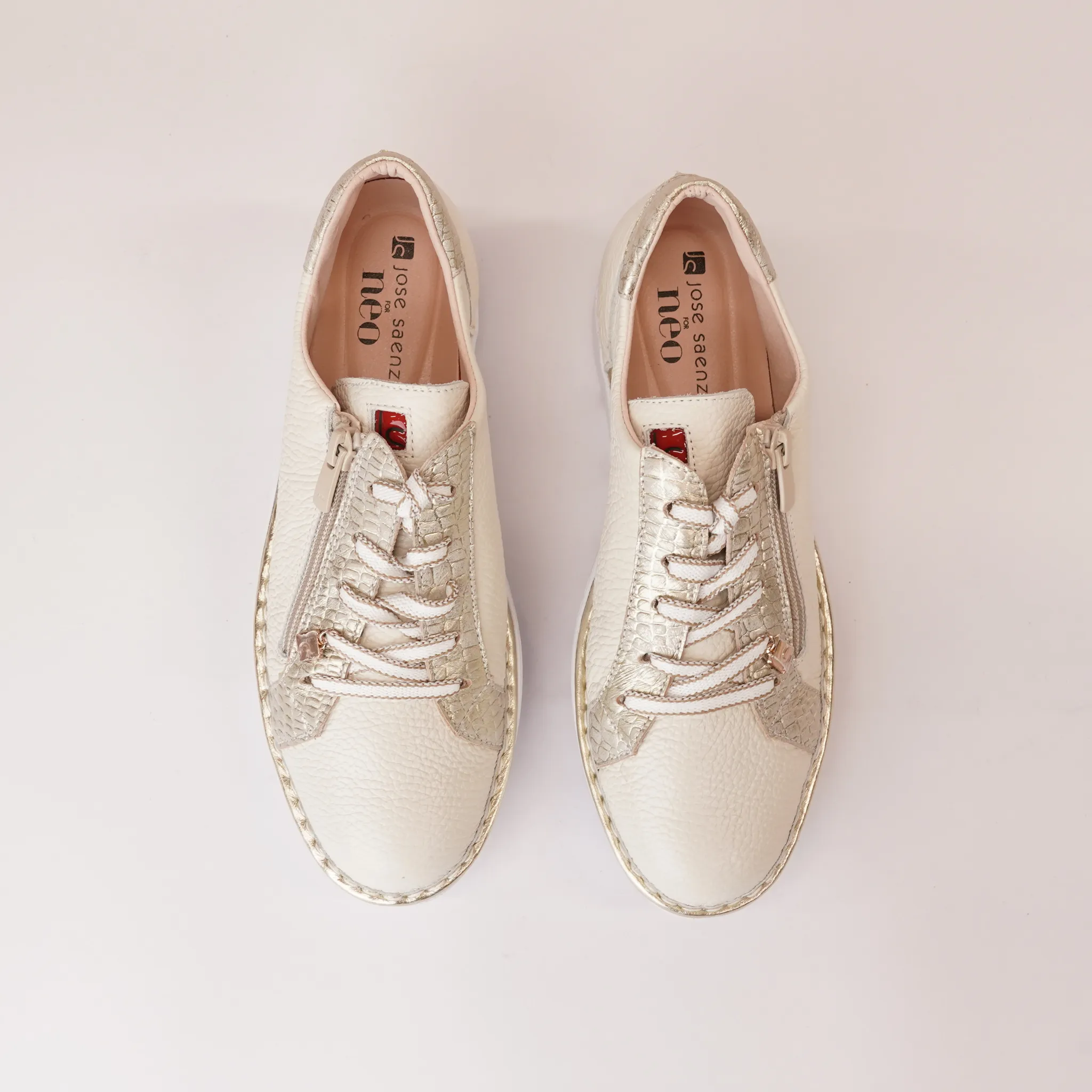 Js-4420 Beige/ Champagne Leather Sneakers