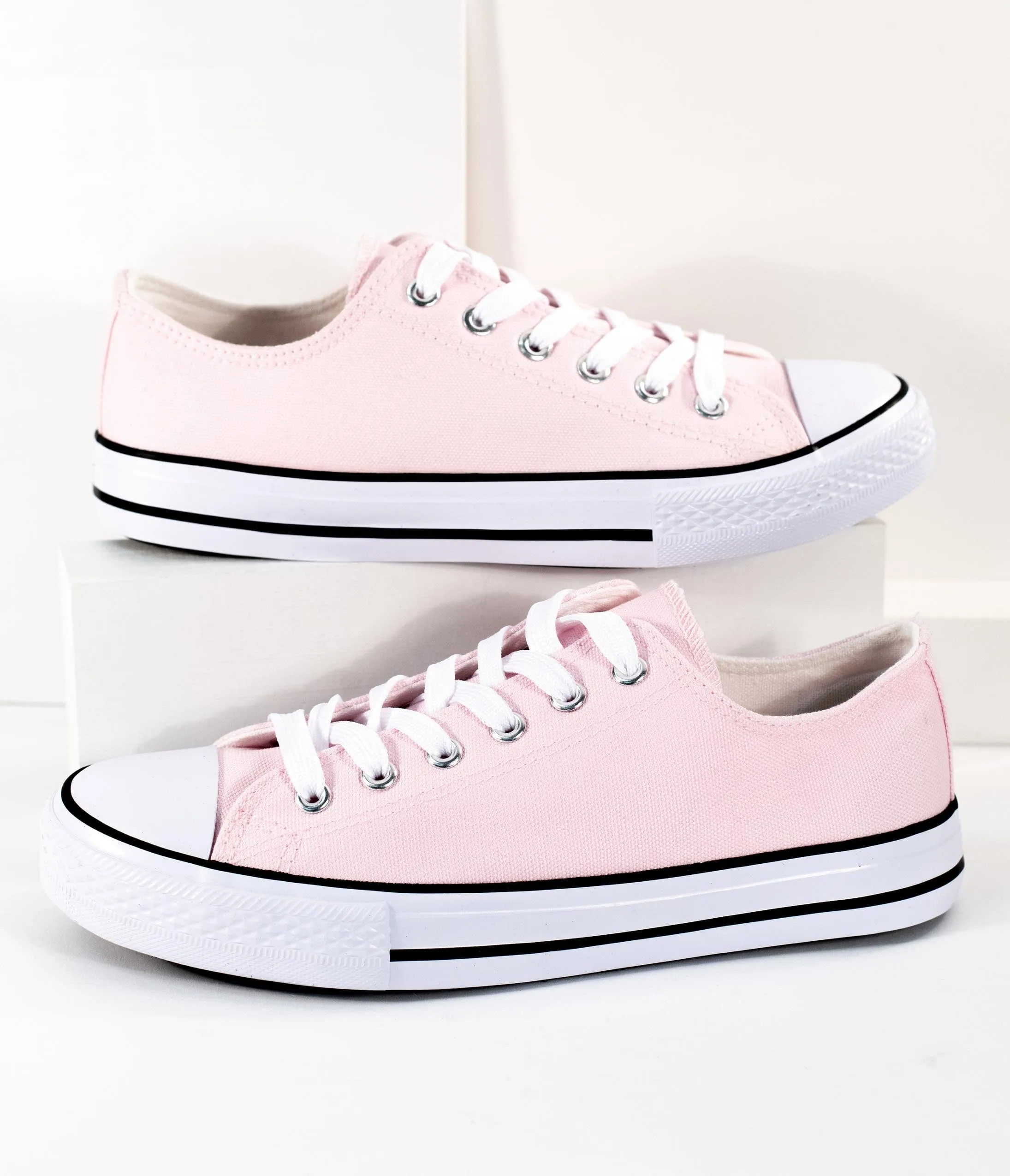 Light Pink Lace Up Canvas Sneakers