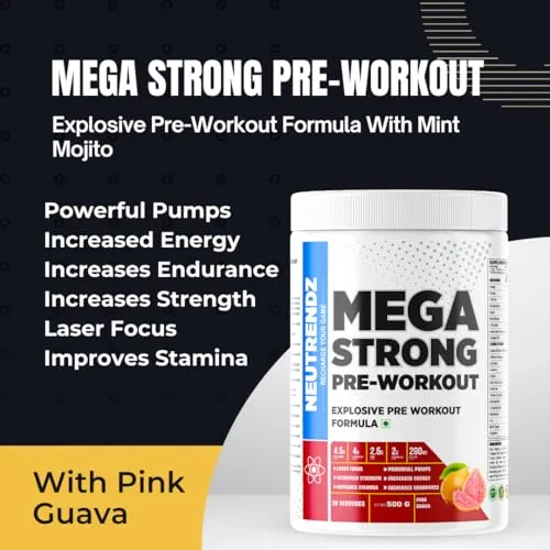 MEGA STRONG PRE WORKOUT 500gm Blue Lemonade (Pink Guava)