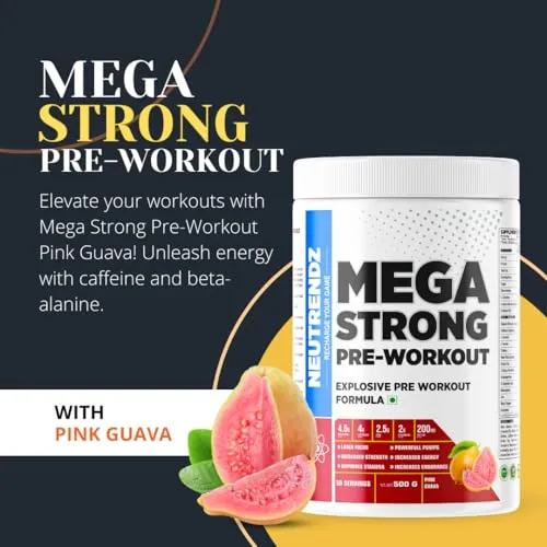 MEGA STRONG PRE WORKOUT 500gm Blue Lemonade (Pink Guava)