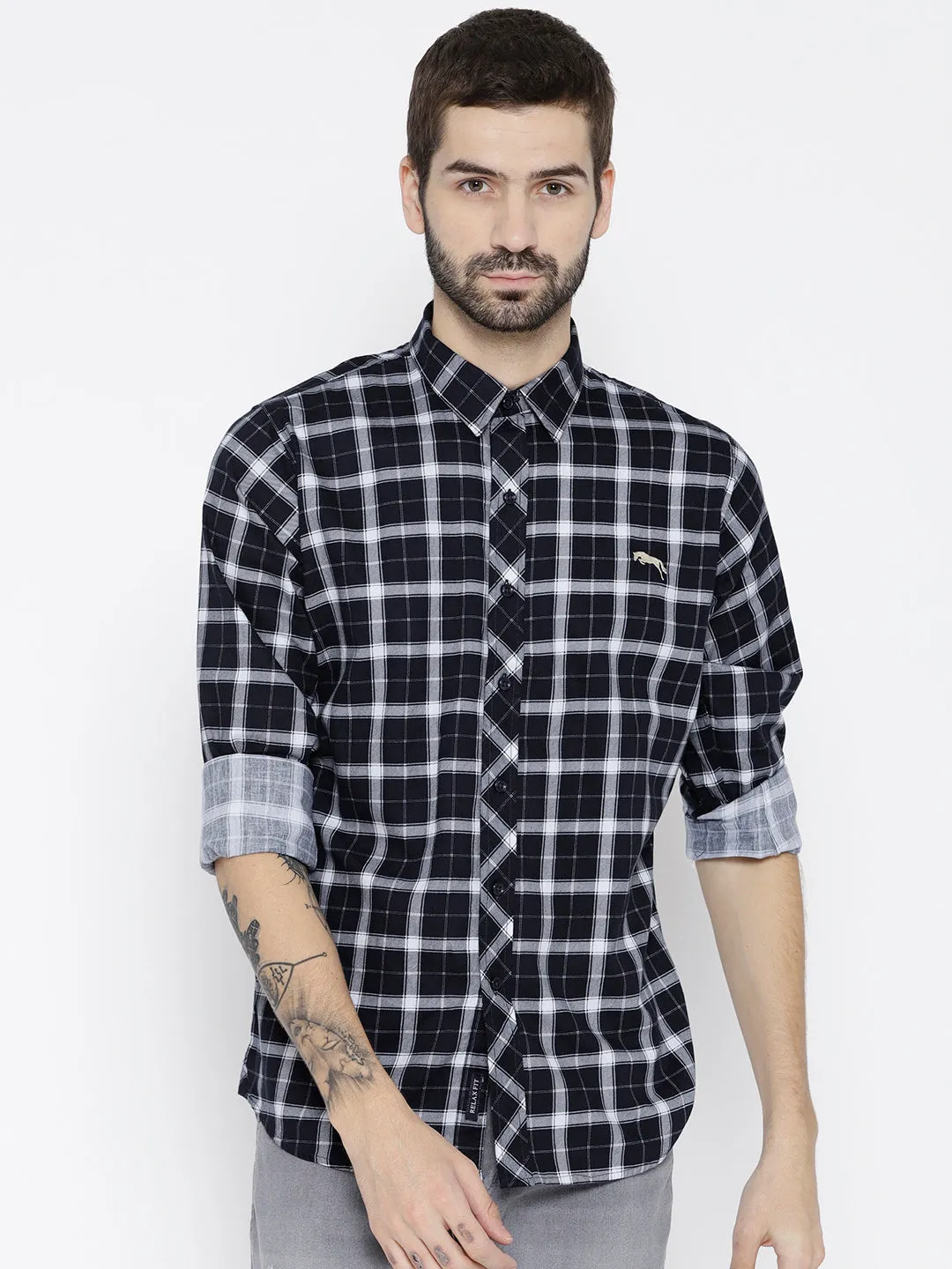 Men Beige Regular Fit Checked Casual Shirt