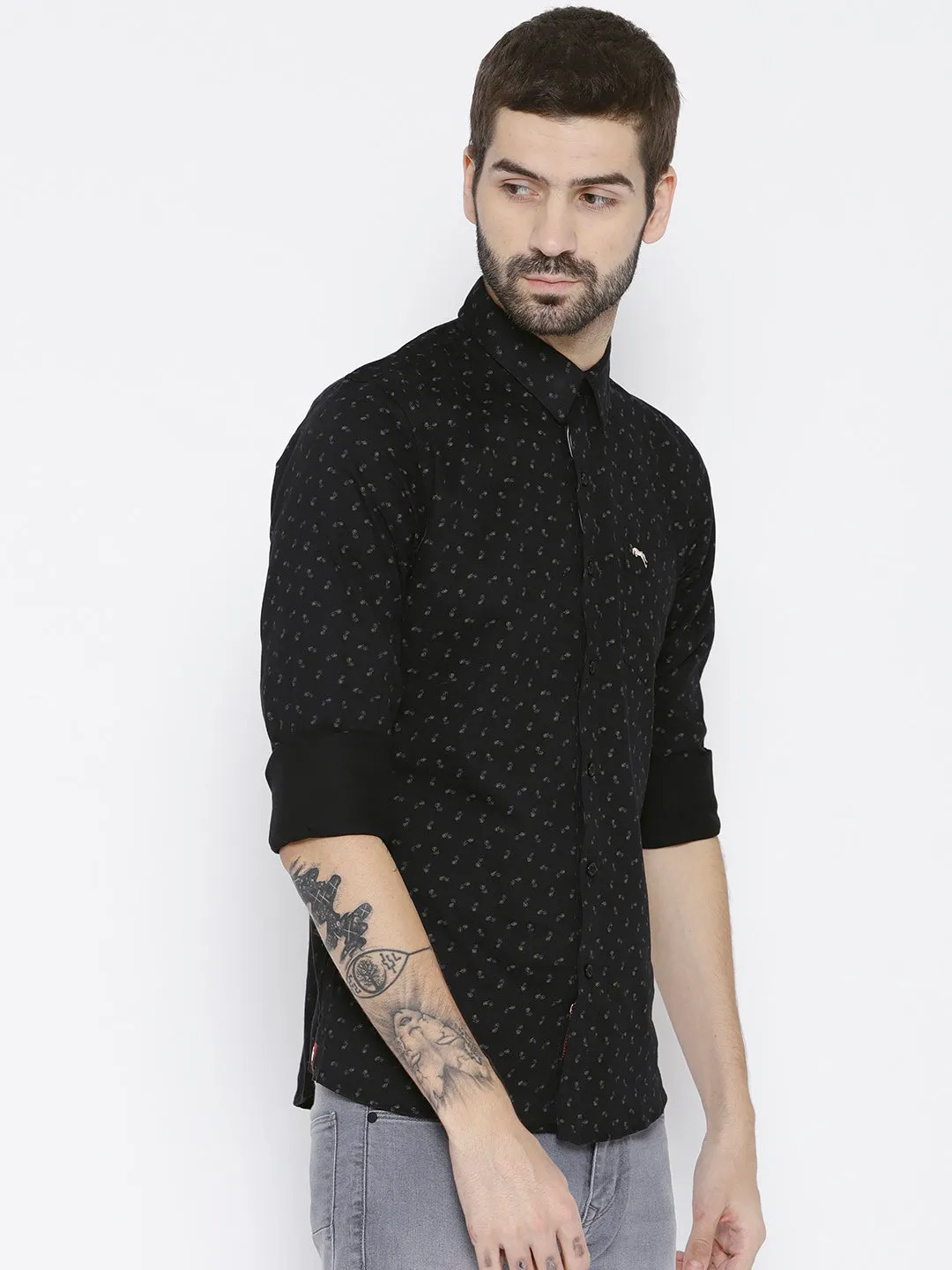 Men Black Slim Fit Printed Casual Shirt