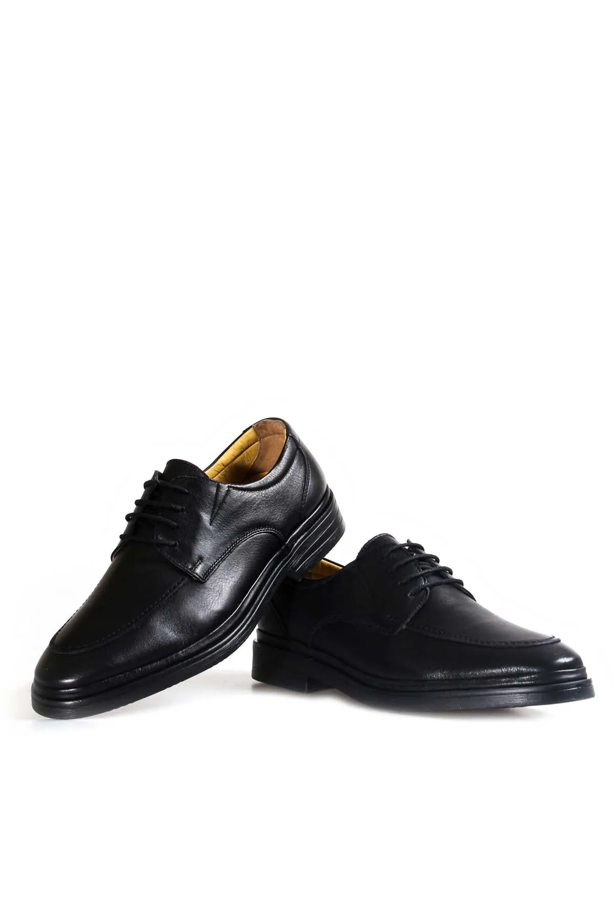 Men's Black Leather Derby Shoes with Moc Toe Stitching - Wessi