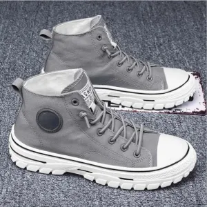 Men's Canvas Shoes Male High Top Casual Espadrilles British Style Gray