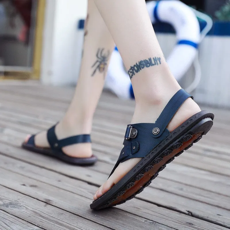 Men's Leisure Leather Platform Flip Flop Sandals