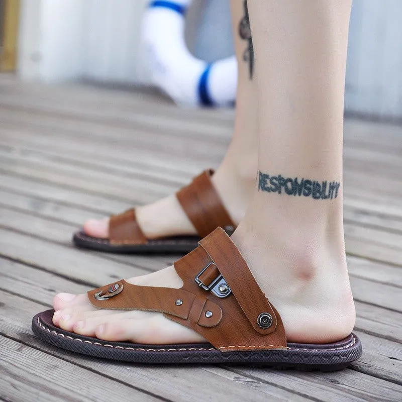 Men's Leisure Leather Platform Flip Flop Sandals