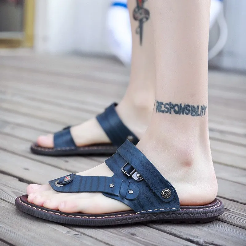 Men's Leisure Leather Platform Flip Flop Sandals