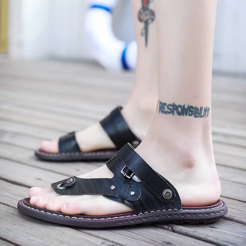 Men's Leisure Leather Platform Flip Flop Sandals