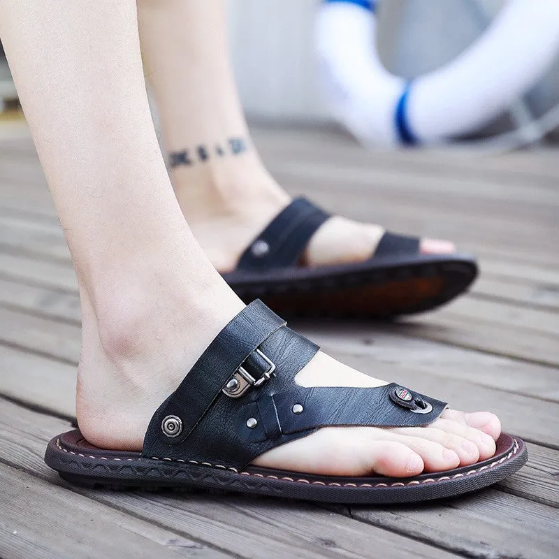 Men's Leisure Leather Platform Flip Flop Sandals