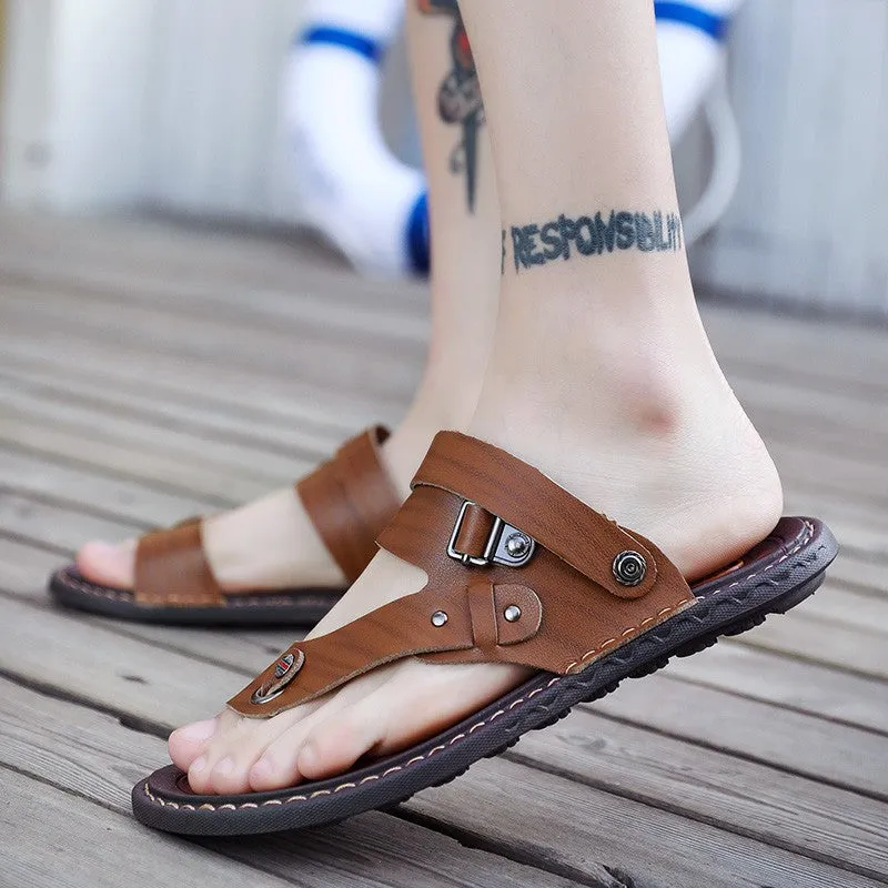 Men's Leisure Leather Platform Flip Flop Sandals